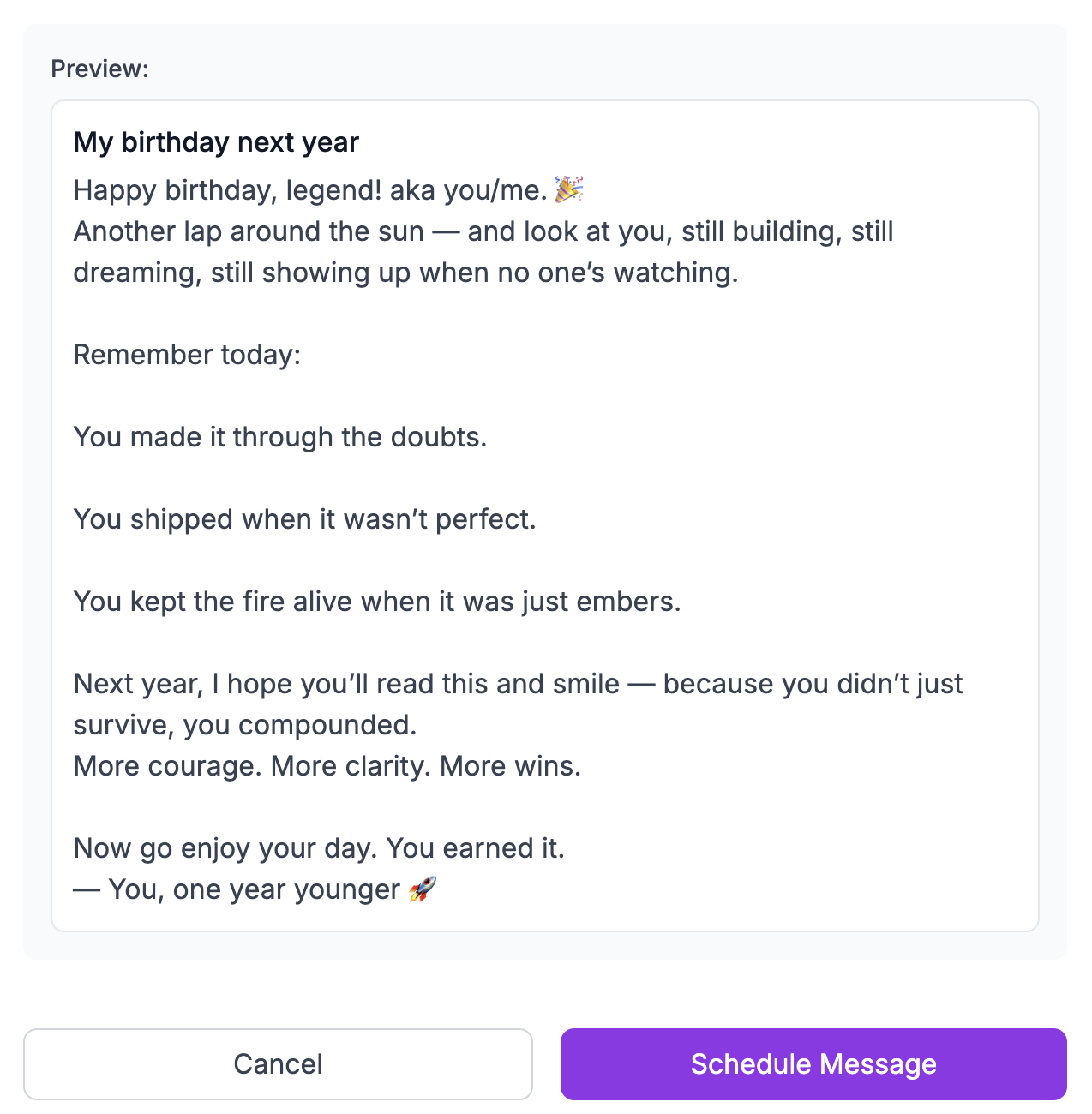 Screenshot of scheduling a future WhatsApp message